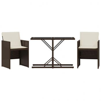 ARDEBO.de - 3-tlg. Bistro-Set mit Kissen Braun Poly Rattan