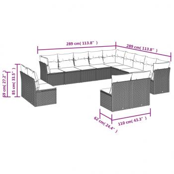 13-tlg. Garten-Sofagarnitur mit Kissen Braun Poly Rattan