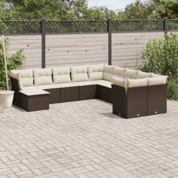 ARDEBO.de - 11-tlg. Garten-Sofagarnitur mit Kissen Braun Poly Rattan