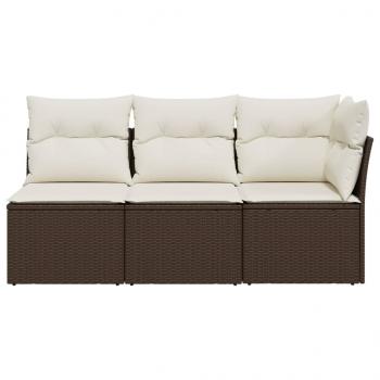 Gartensofa mit Kissen 3-Sitzer Braun Poly Rattan