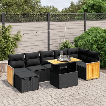 ARDEBO.de - 8-tlg. Garten-Sofagarnitur mit Kissen Schwarz Poly Rattan