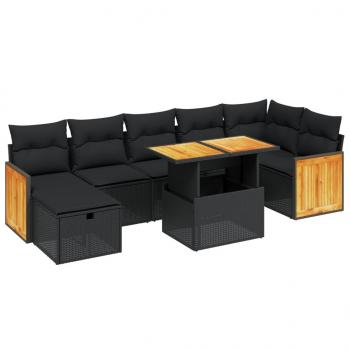 8-tlg. Garten-Sofagarnitur mit Kissen Schwarz Poly Rattan