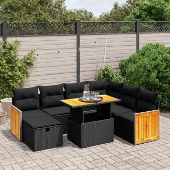 ARDEBO.de - 8-tlg. Garten-Sofagarnitur mit Kissen Schwarz Poly Rattan