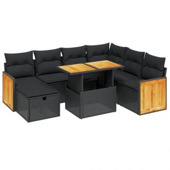 8-tlg. Garten-Sofagarnitur mit Kissen Schwarz Poly Rattan