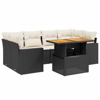 7-tlg. Garten-Sofagarnitur mit Kissen Schwarz Poly Rattan