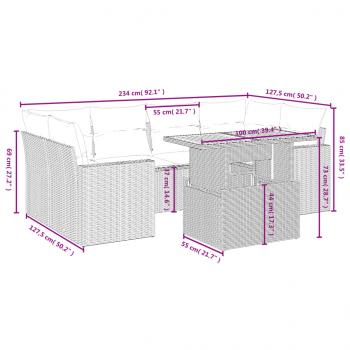 7-tlg. Garten-Sofagarnitur mit Kissen Schwarz Poly Rattan