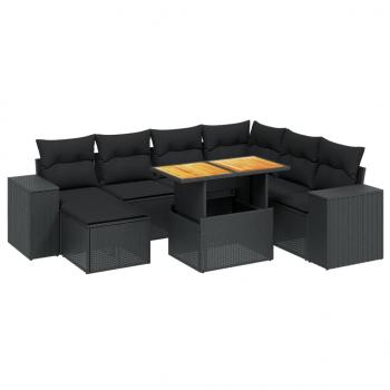 8-tlg. Garten-Sofagarnitur mit Kissen Schwarz Poly Rattan