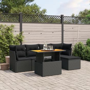 ARDEBO.de - 6-tlg. Garten-Sofagarnitur mit Kissen Schwarz Poly Rattan