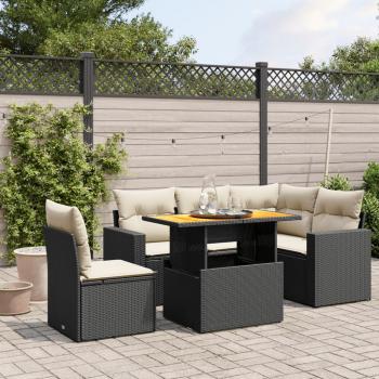 ARDEBO.de - 6-tlg. Garten-Sofagarnitur mit Kissen Schwarz Poly Rattan