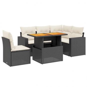 6-tlg. Garten-Sofagarnitur mit Kissen Schwarz Poly Rattan