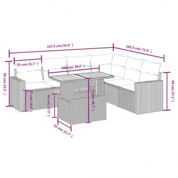 7-tlg. Garten-Sofagarnitur mit Kissen Schwarz Poly Rattan