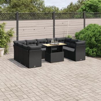 ARDEBO.de - 10-tlg. Garten-Sofagarnitur mit Kissen Schwarz Poly Rattan