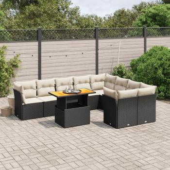 ARDEBO.de - 10-tlg. Garten-Sofagarnitur mit Kissen Schwarz Poly Rattan