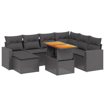 8-tlg. Garten-Sofagarnitur mit Kissen Schwarz Poly Rattan