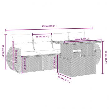 5-tlg. Garten-Sofagarnitur mit Kissen Schwarz Poly Rattan