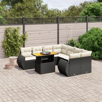 ARDEBO.de - 9-tlg. Garten-Sofagarnitur mit Kissen Schwarz Poly Rattan