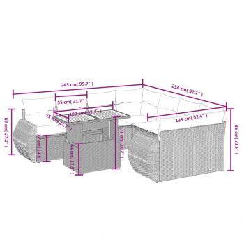 9-tlg. Garten-Sofagarnitur mit Kissen Schwarz Poly Rattan