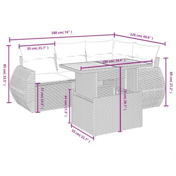 5-tlg. Garten-Sofagarnitur mit Kissen Schwarz Poly Rattan