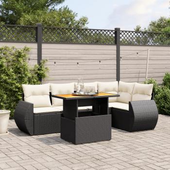 ARDEBO.de - 6-tlg. Garten-Sofagarnitur mit Kissen Schwarz Poly Rattan