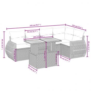 6-tlg. Garten-Sofagarnitur mit Kissen Schwarz Poly Rattan