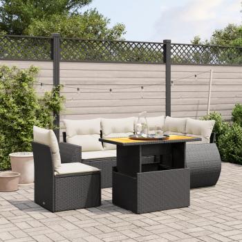 ARDEBO.de - 6-tlg. Garten-Sofagarnitur mit Kissen Schwarz Poly Rattan