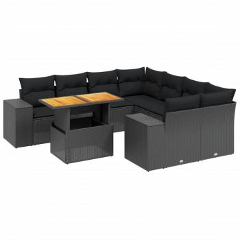 9-tlg. Garten-Sofagarnitur mit Kissen Schwarz Poly Rattan