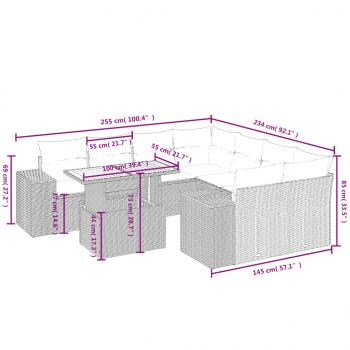 9-tlg. Garten-Sofagarnitur mit Kissen Schwarz Poly Rattan