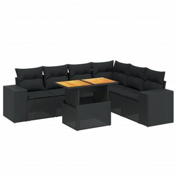 7-tlg. Garten-Sofagarnitur mit Kissen Schwarz Poly Rattan