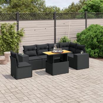 ARDEBO.de - 7-tlg. Garten-Sofagarnitur mit Kissen Schwarz Poly Rattan