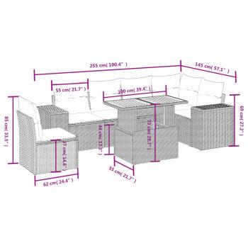 7-tlg. Garten-Sofagarnitur mit Kissen Schwarz Poly Rattan