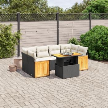 ARDEBO.de - 7-tlg. Garten-Sofagarnitur mit Kissen Schwarz Poly Rattan