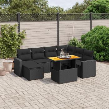 ARDEBO.de - 8-tlg. Garten-Sofagarnitur mit Kissen Schwarz Poly Rattan