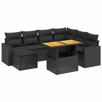 8-tlg. Garten-Sofagarnitur mit Kissen Schwarz Poly Rattan