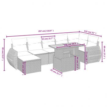 8-tlg. Garten-Sofagarnitur mit Kissen Schwarz Poly Rattan