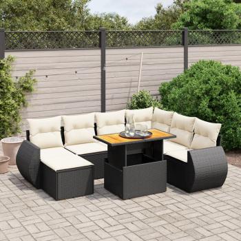 ARDEBO.de - 8-tlg. Garten-Sofagarnitur mit Kissen Schwarz Poly Rattan