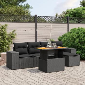 ARDEBO.de - 6-tlg. Garten-Sofagarnitur mit Kissen Schwarz Poly Rattan