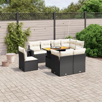 ARDEBO.de - 9-tlg. Garten-Sofagarnitur mit Kissen Schwarz Poly Rattan