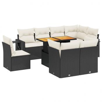 9-tlg. Garten-Sofagarnitur mit Kissen Schwarz Poly Rattan