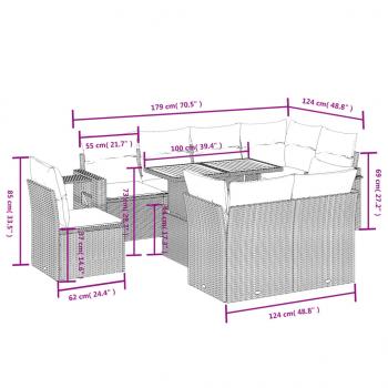 9-tlg. Garten-Sofagarnitur mit Kissen Schwarz Poly Rattan