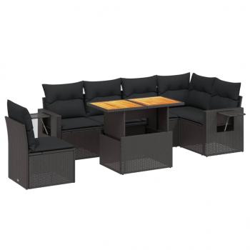 7-tlg. Garten-Sofagarnitur mit Kissen Schwarz Poly Rattan