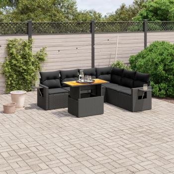 ARDEBO.de - 7-tlg. Garten-Sofagarnitur mit Kissen Schwarz Poly Rattan