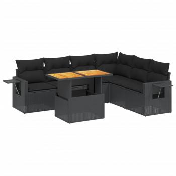 7-tlg. Garten-Sofagarnitur mit Kissen Schwarz Poly Rattan