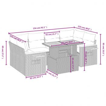 7-tlg. Garten-Sofagarnitur mit Kissen Schwarz Poly Rattan