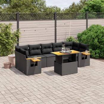 ARDEBO.de - 8-tlg. Garten-Sofagarnitur mit Kissen Schwarz Poly Rattan