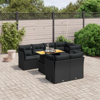 ARDEBO.de - 8-tlg. Garten-Sofagarnitur mit Kissen Schwarz Poly Rattan