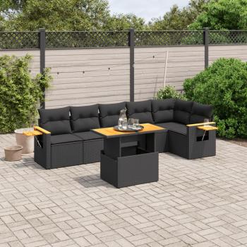 ARDEBO.de - 7-tlg. Garten-Sofagarnitur mit Kissen Schwarz Poly Rattan