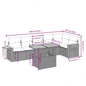 7-tlg. Garten-Sofagarnitur mit Kissen Schwarz Poly Rattan