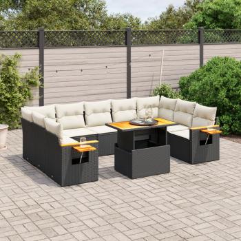 ARDEBO.de - 10-tlg. Garten-Sofagarnitur mit Kissen Schwarz Poly Rattan