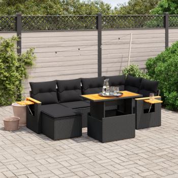 ARDEBO.de - 7-tlg. Garten-Sofagarnitur mit Kissen Schwarz Poly Rattan