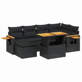 7-tlg. Garten-Sofagarnitur mit Kissen Schwarz Poly Rattan